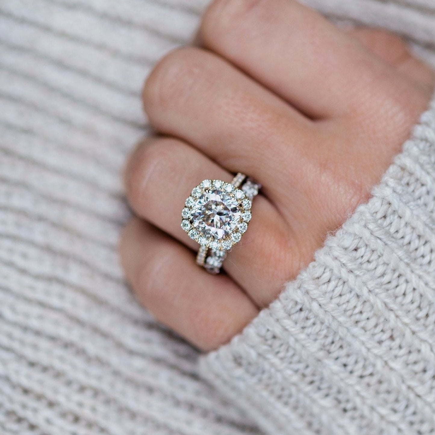 4 CT Cushion Halo & Pave Moissanite Engagement Ring
