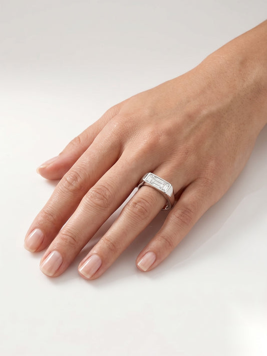 0.65 CT Baguette Three Stone Moissanite Engagement Ring