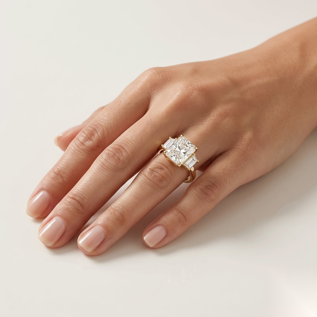 2.5 CT Radiant Three Stone Moissanite Engagement Ring