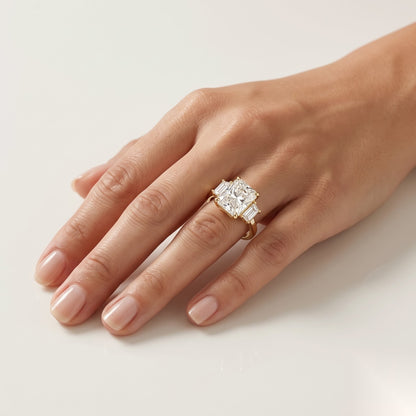 2.5 CT Radiant Three Stone Moissanite Engagement Ring