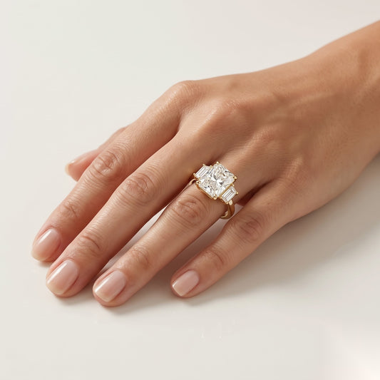 2.5 CT Radiant Three Stone Moissanite Engagement Ring