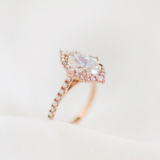 3 CT Pear Halo & Pave Moissanite Engagement Ring