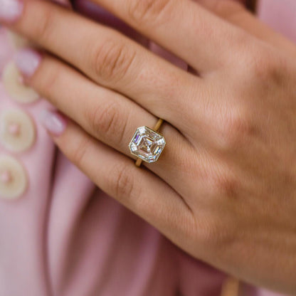 4 CT Asscher Solitaire Moissanite Engagement Ring
