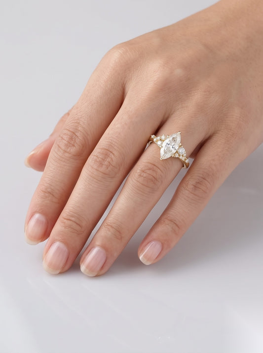 1 CT Marquise Pave Moissanite Engagement Ring