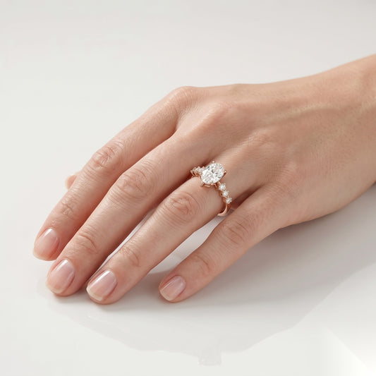 1 CT Oval Pave Moissanite Engagement Ring