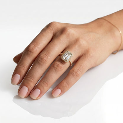 1.75 CT Emerald Halo & Pave Moissanite Engagement Ring