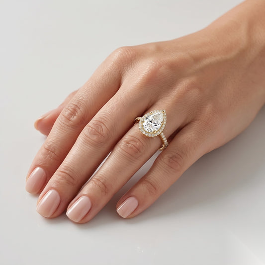 3 CT Pear Halo & Pave Moissanite Engagement Ring