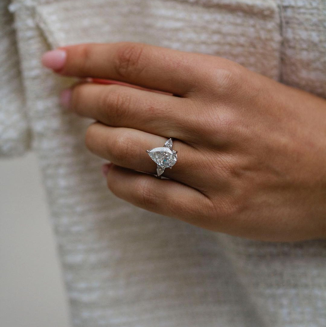4.2 CT Pear Three Stone Moissanite Engagement Ring