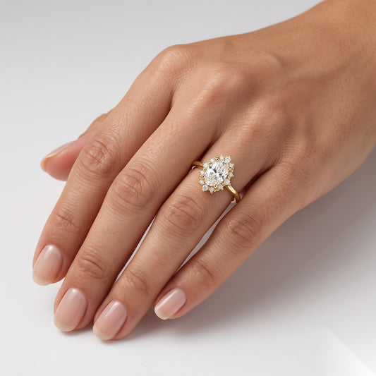 0.5 CT Oval Halo Moissanite Engagement Ring