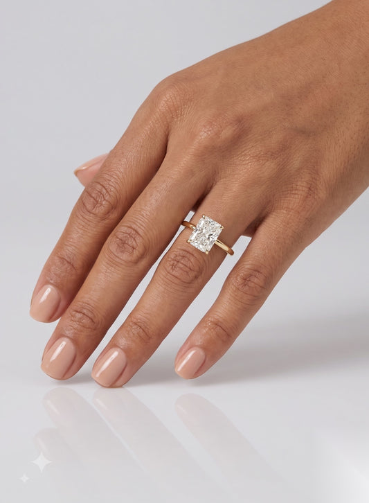 2 CT Radiant Hidden Halo Moissanite Engagement Ring