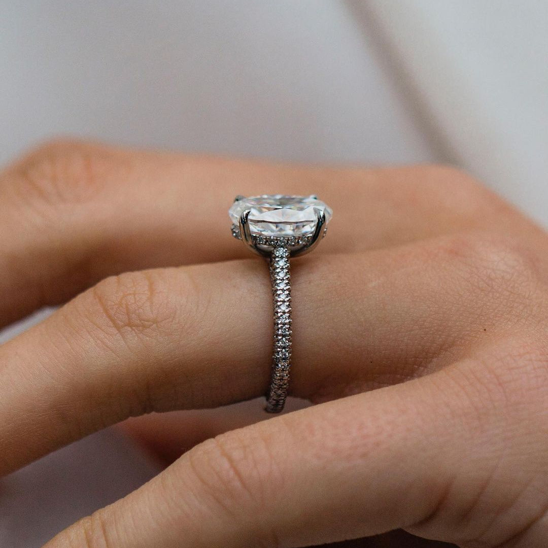 3.5 CT Oval Hidden Halo & Pave Moissanite Engagement Ring