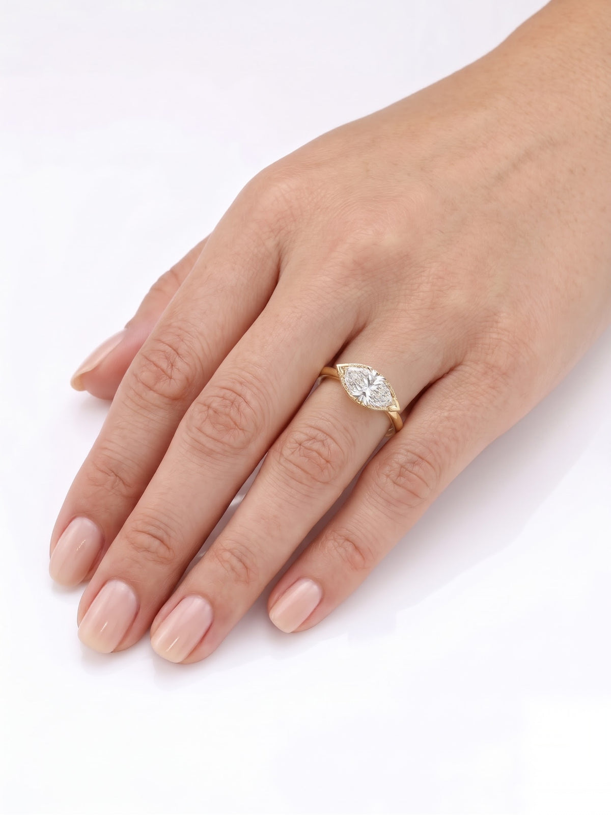 1 CT East-West Marquise Solitaire Moissanite Engagement Ring
