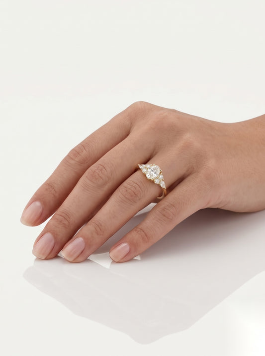 0.5 CT Oval Cluster Moissanite Engagement Ring