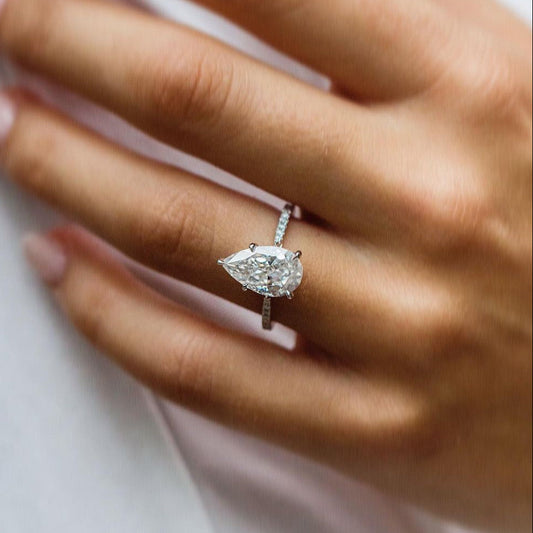 4.1 CT Pear Pave Moissanite Engagement Ring