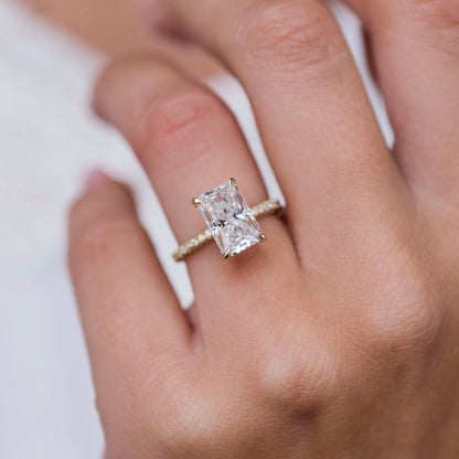 3 CT Radiant Hidden Halo & Pave Moissanite Engagement Ring
