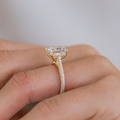 3.2 CT Elongated Cushion Hidden Halo & Pave Moissanite Engagement Ring