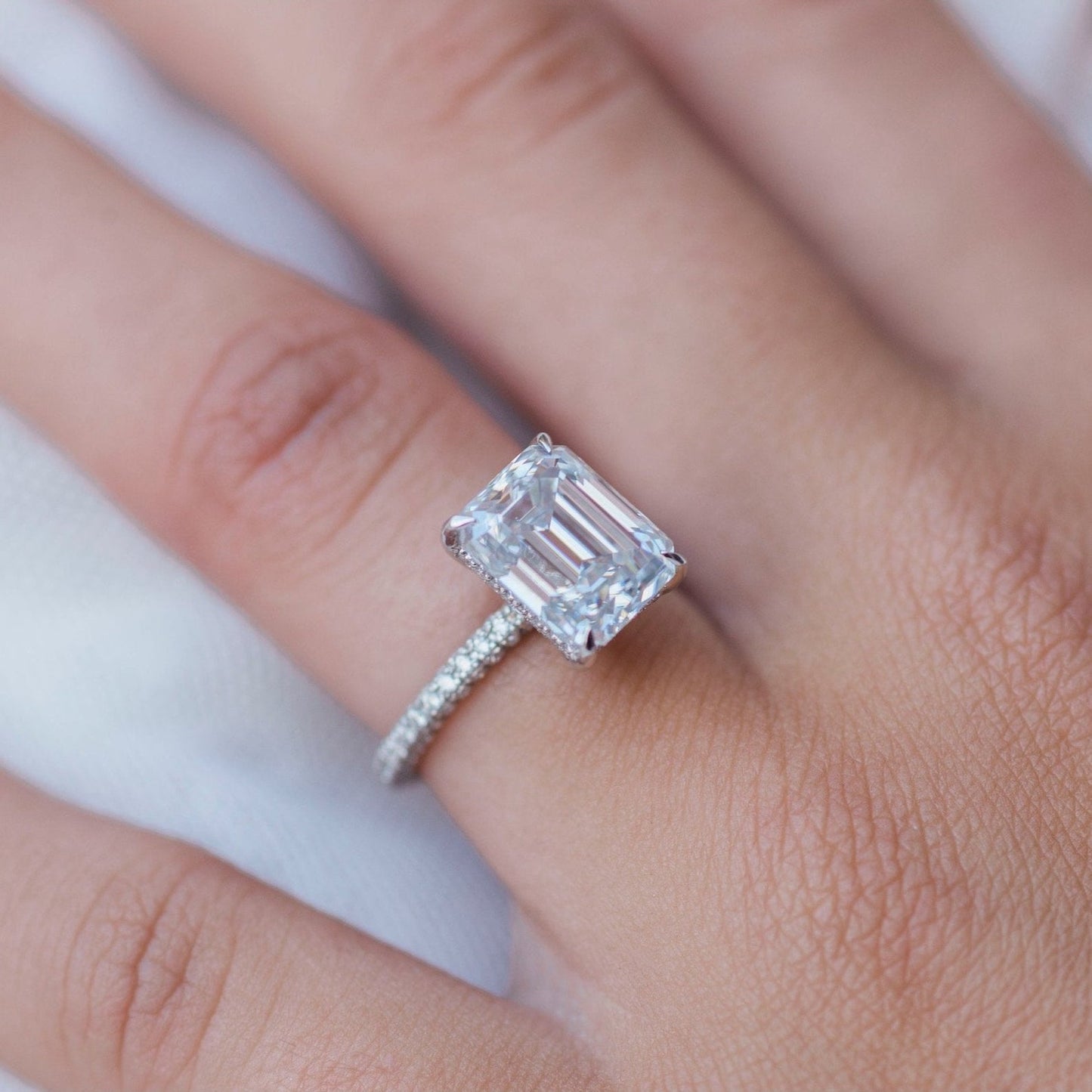 3.25 CT Emerald Hidden Halo & Pave Moissanite Engagement Ring