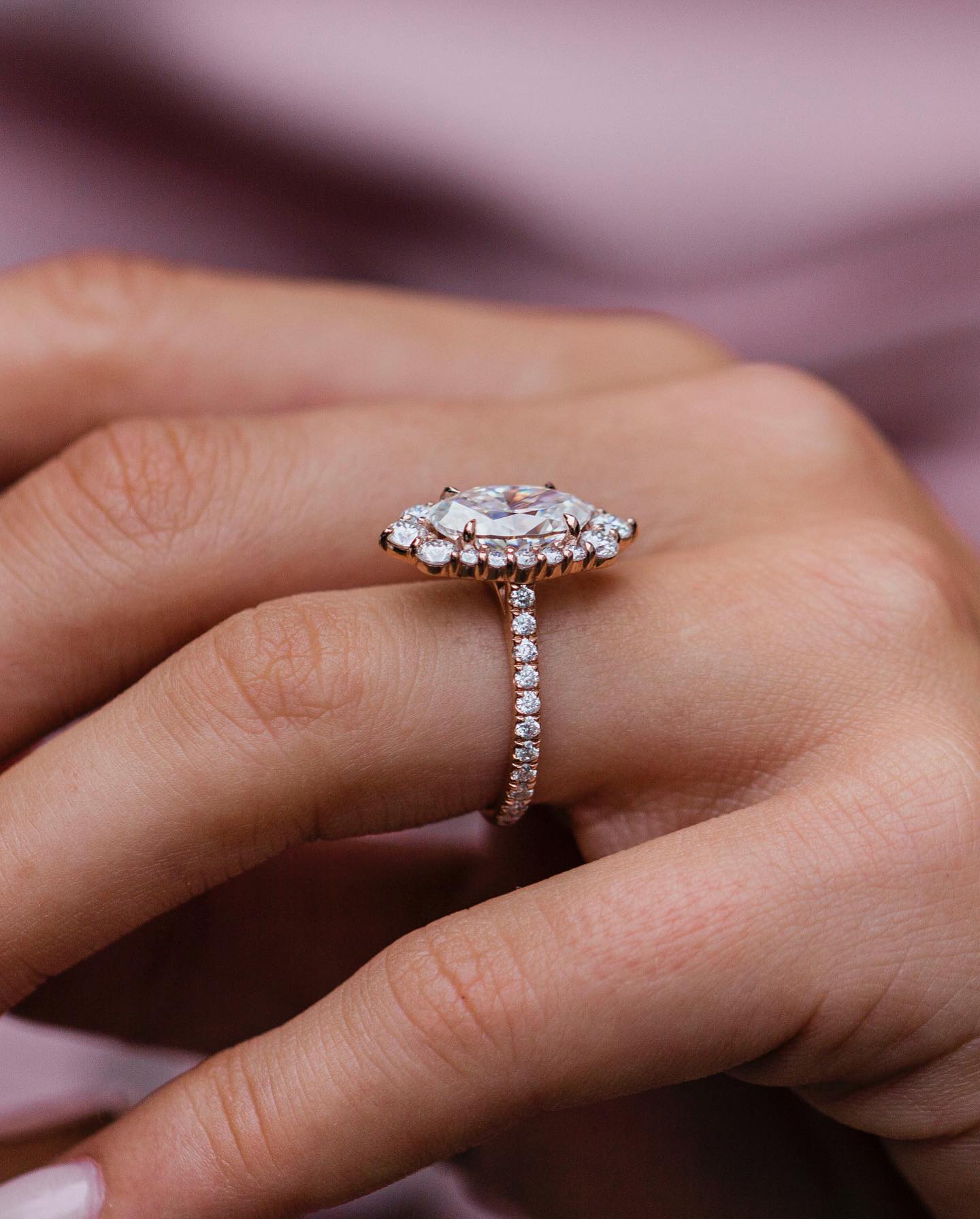 3.5 CT Oval Halo & Pave Moissanite Engagement Ring