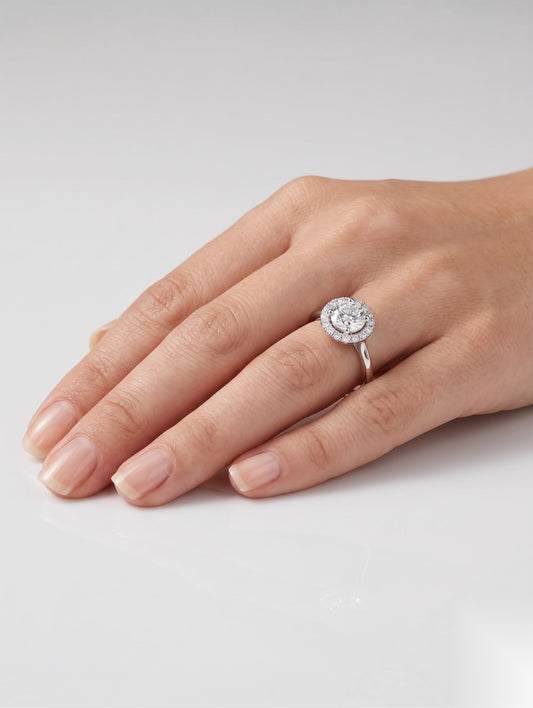1 CT Round Halo Moissanite Engagement Ring