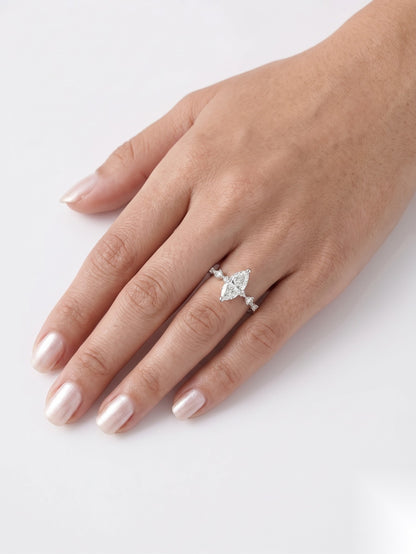 0.5 CT Marquise Dainty Pave Moissanite Engagement Ring