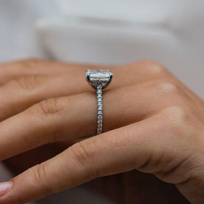 3.2 CT Cushion Hidden Halo & Pave Moissanite Engagement Ring