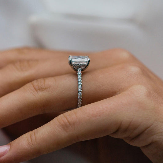 3.2 CT Cushion Hidden Halo & Pave Moissanite Engagement Ring