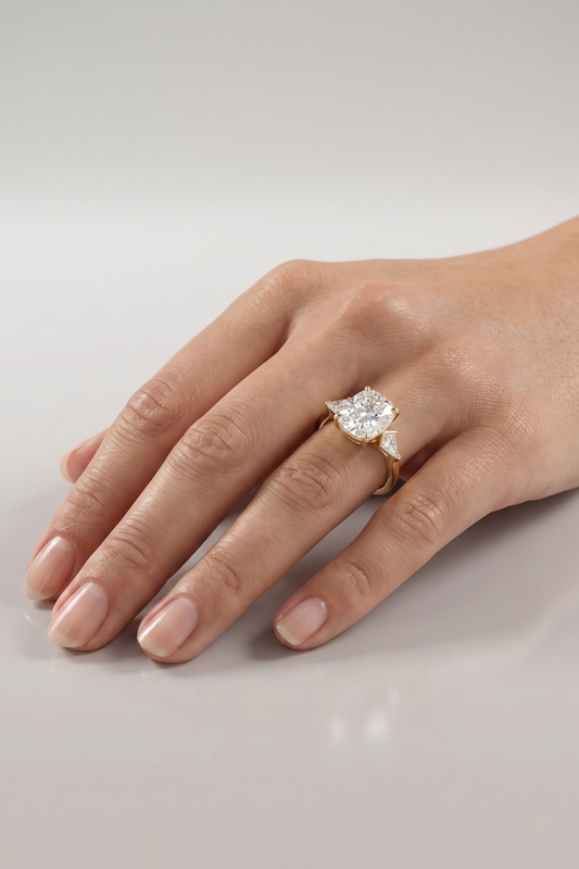 2.5 CT Cushion Three Stone Moissanite Engagement Ring
