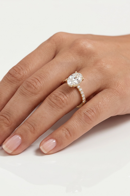 1.5 CT Oval Hidden Halo & Pave Moissanite Engagement Ring