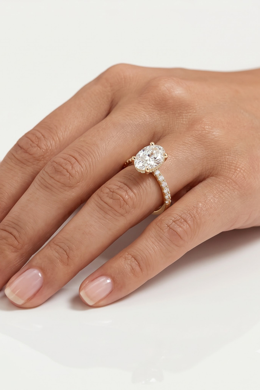 1.5 CT Oval Hidden Halo & Pave Moissanite Engagement Ring
