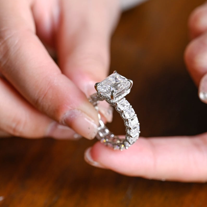 2.0 CT Emerald Pave Moissanite Engagement Ring