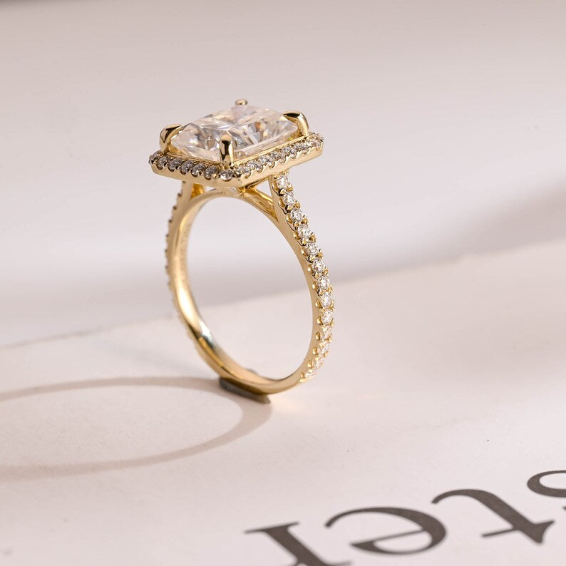 2.5 CT Radiant Pave & Halo Moissanite Engagement Ring