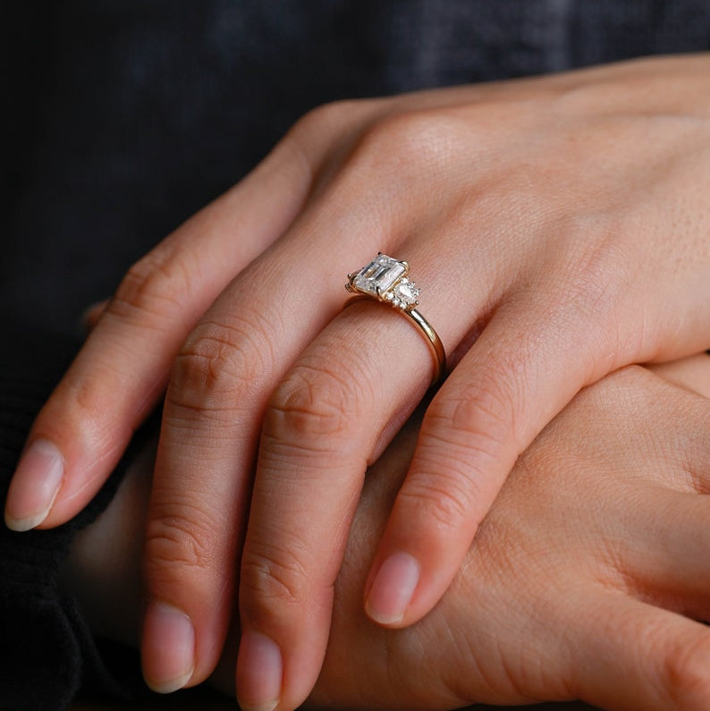 2.0 CT Emerald Cluster Moissanite Engagement Ring
