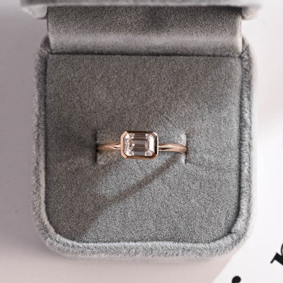 2.0 CT East West Emerald Bezel Moissanite Engagement Ring