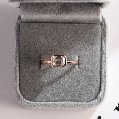 2.0 CT East West Emerald Bezel Moissanite Engagement Ring