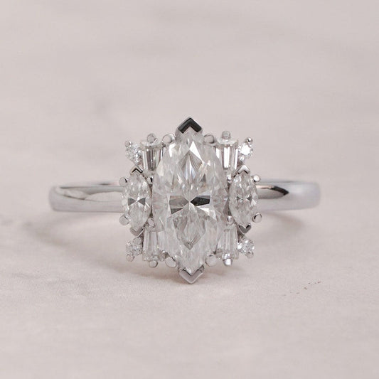 2.0 CT Marquise Cluster Moissanite Engagement Ring