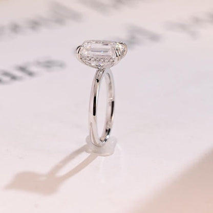 2.0 CT Hidden Halo Emerald Moissanite Engagement Ring