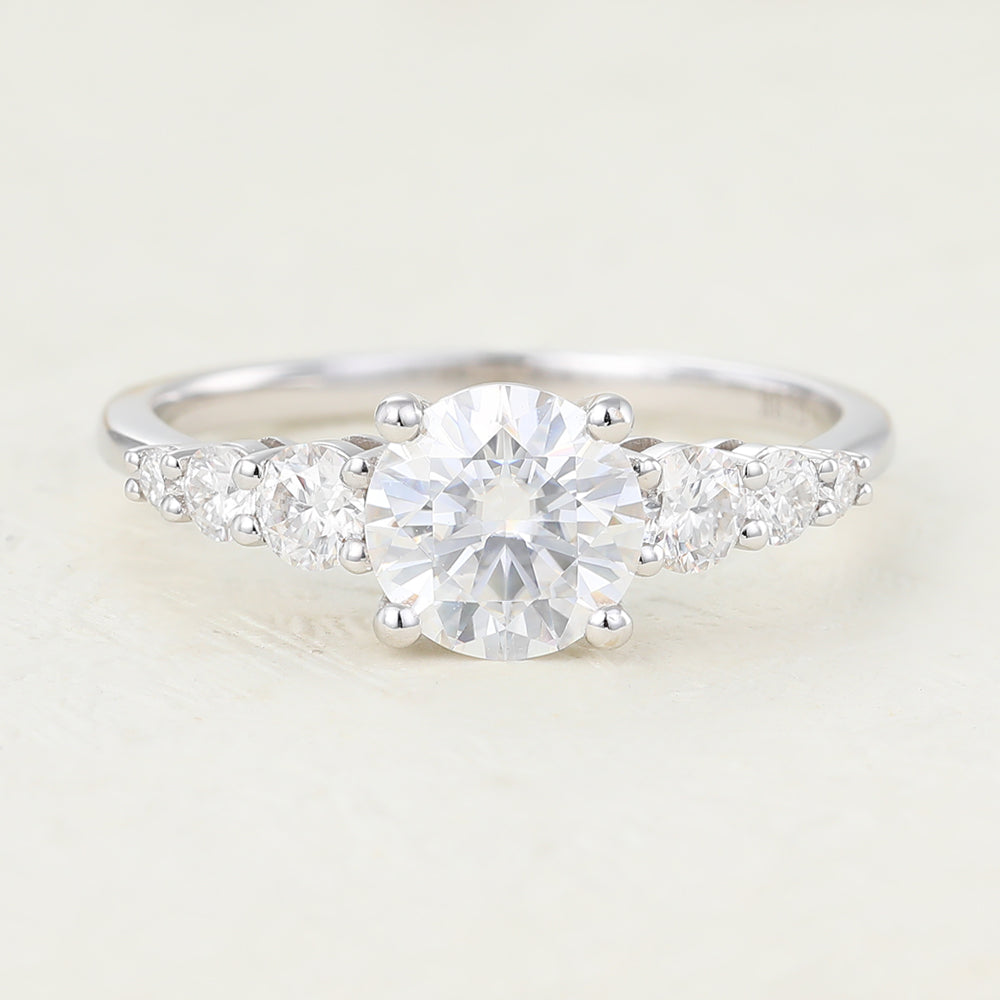 0.88 CT Round Shaped Moissanite Engagement Ring In Cluster Design