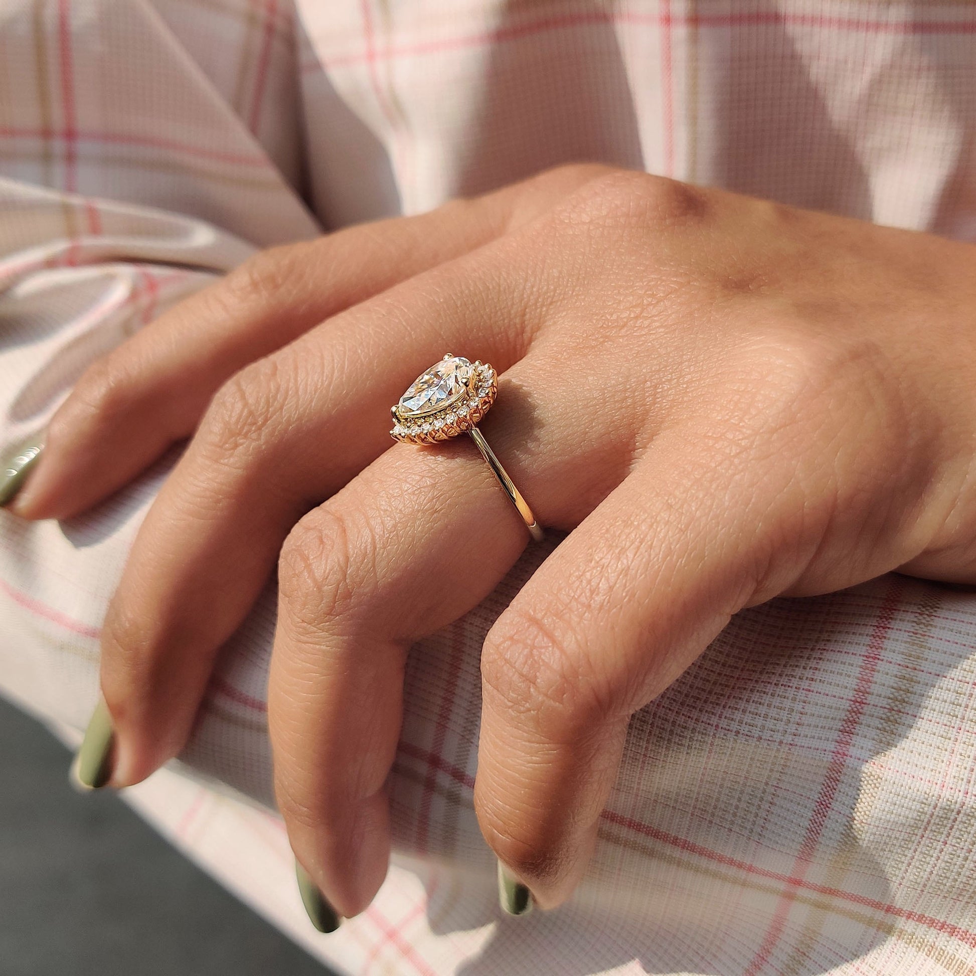 1.51 CT Pear Halo Moissanite Engagement Ring