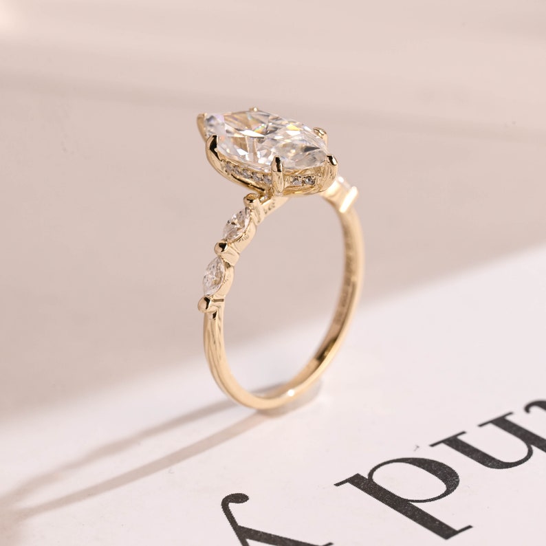 2.0 CT Marquise Pave Moissanite Engagement Ring