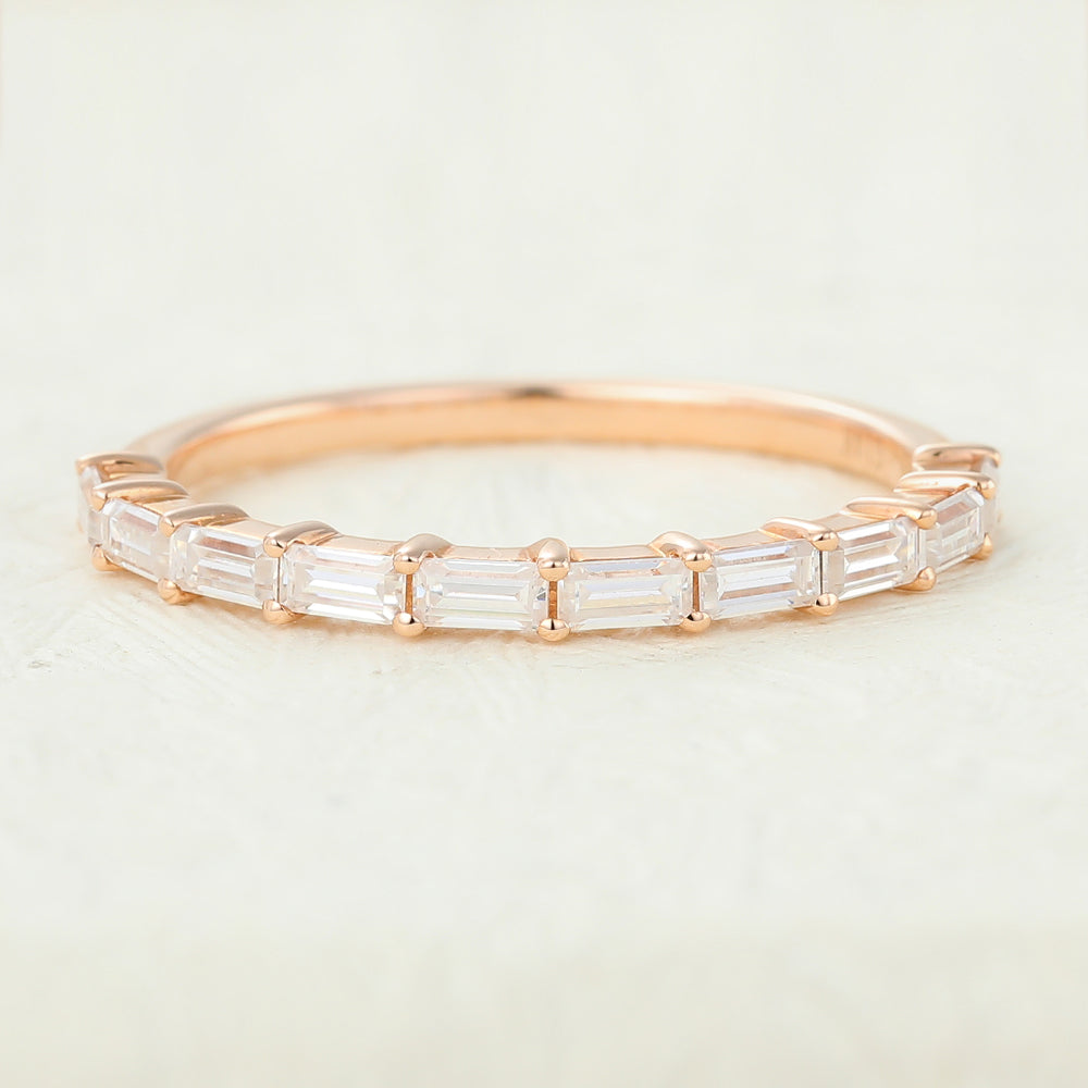 0.6 TCW Baguette Shaped Moissanite Half Eternity Wedding Band