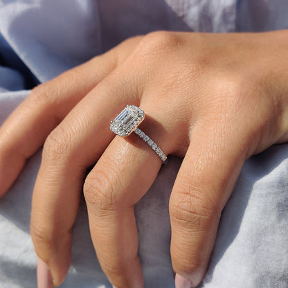 1 CT Emerald Halo & Pave Moissanite Engagement Ring