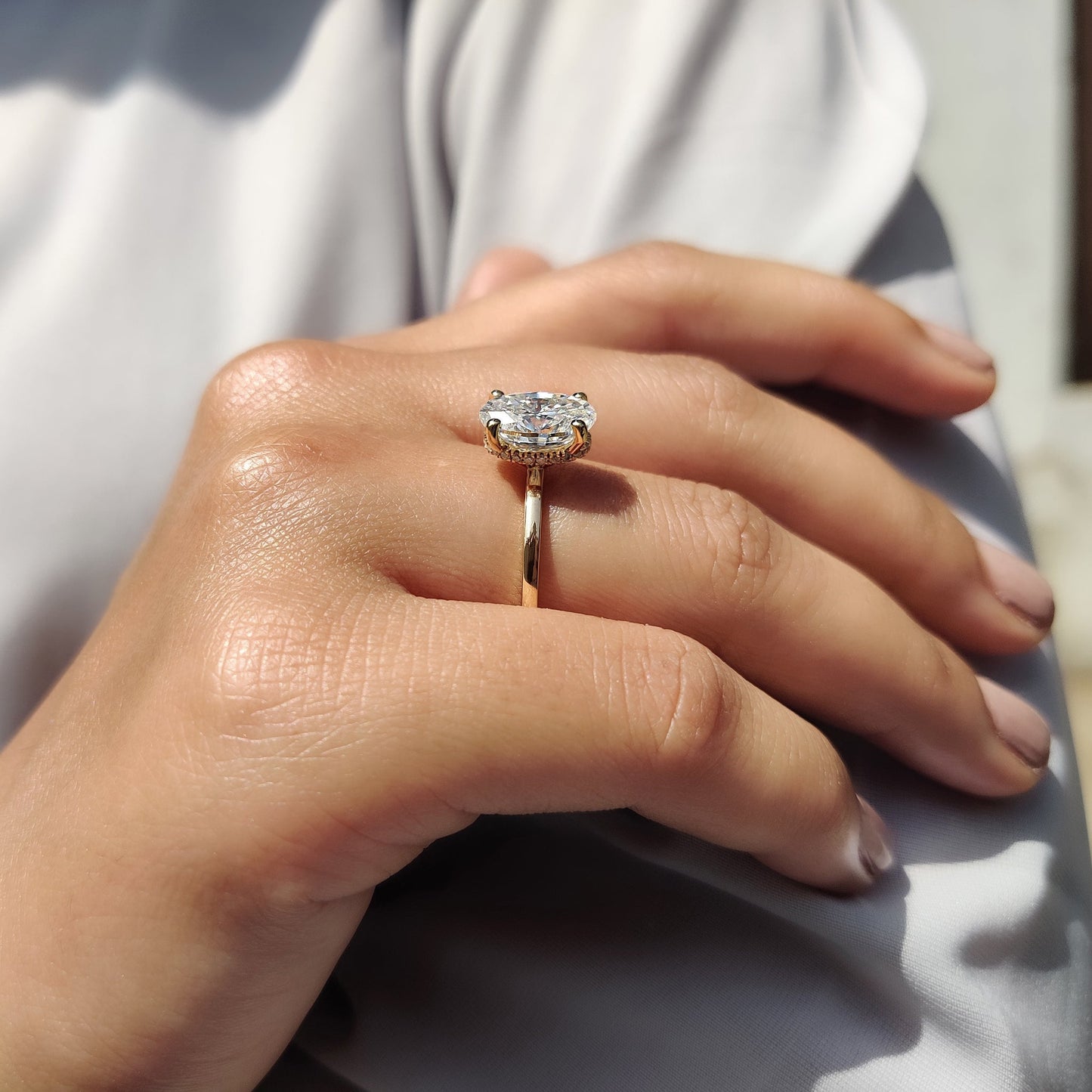 2.50 CT Oval Hidden Halo Moissanite Engagement Ring
