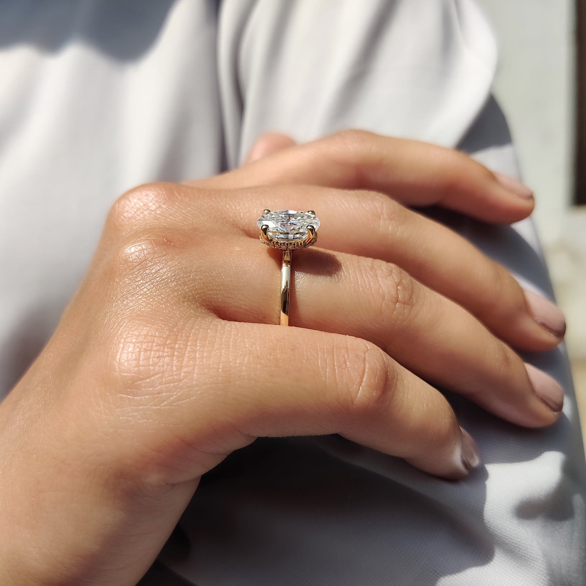 2.50 CT Oval Hidden Halo Moissanite Engagement Ring