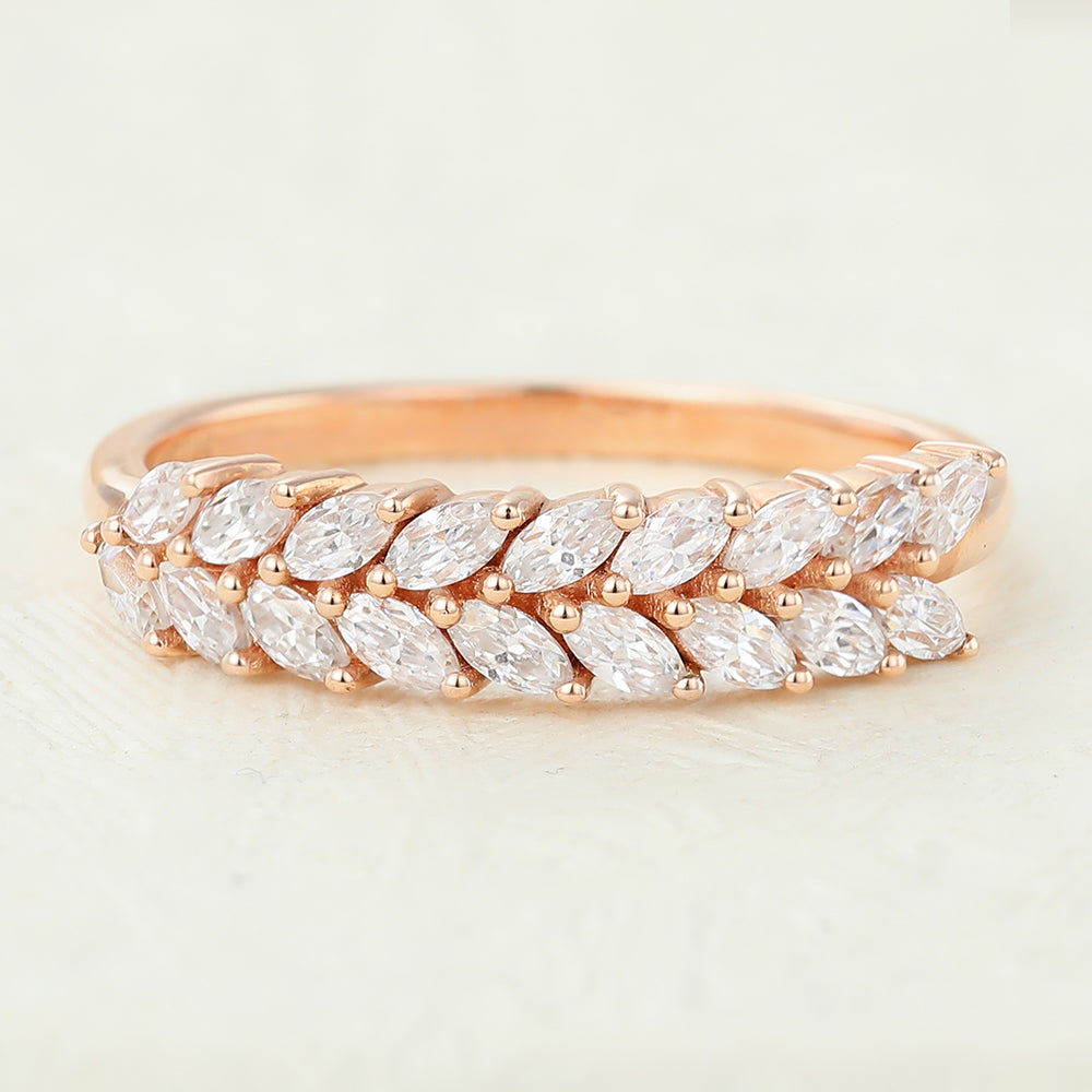 0.72 TCW Marquise Half Eternity Moissanite Wedding Band