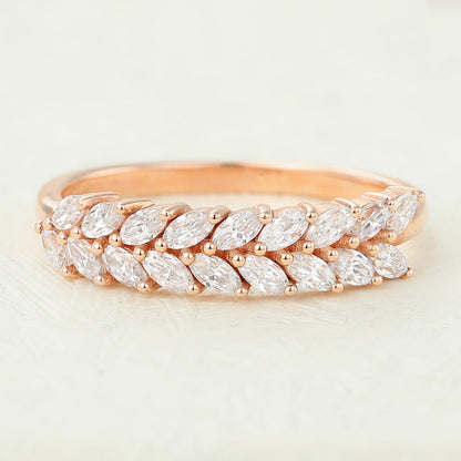 0.72 TCW Marquise Half Eternity Moissanite Wedding Band