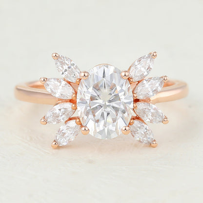 1.33 CT Oval Shaped Moissanite Engagement Ring In Cluster Design