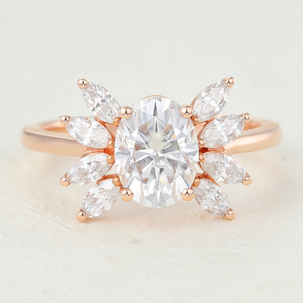 1.33 CT Oval Cluster Moissanite Engagement Ring