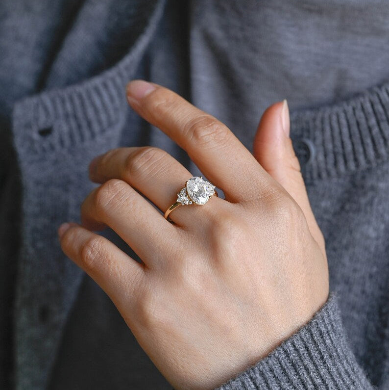 2.0 CT Oval Cluster Moissanite Engagement Ring