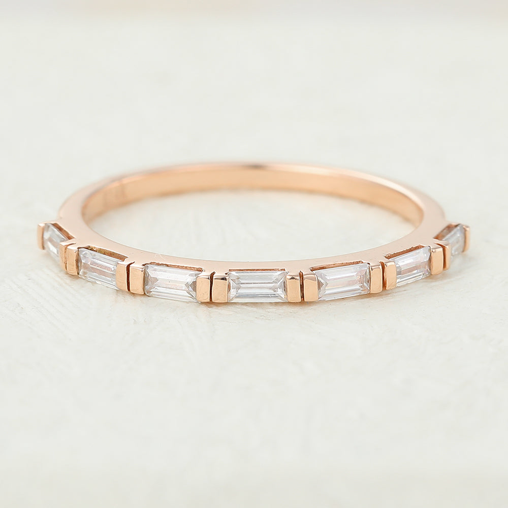 0.42 TCW Baguette Half Eternity Moissanite Wedding Band