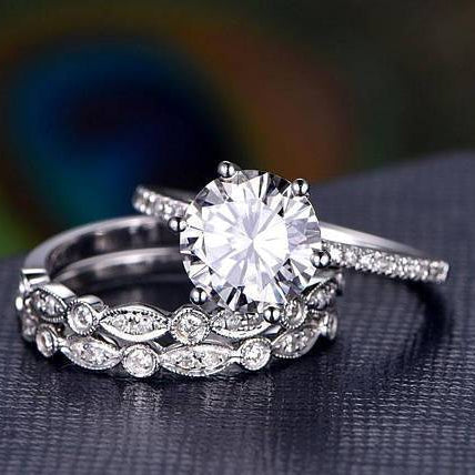 2 CT Round Pave Moissanite Bridal Set